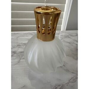 Vintage Lampe Berger Paris Frosted Swirl Glass Catalytic Fragrance Lamp Gold